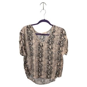 V-Neck Snake Print Blouse in Beige and Black